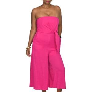 Maeve Brin Tie Front Jumpsuit Pink Cropped Strapless Wide Leg Boning Anthro 4